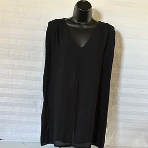 Tildon Womens Black Sheer V-Neck Blouse | Small